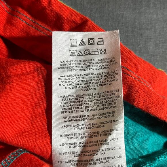 Vintage Guess Shirt Mens Medium Blue Orange‎ Striped Short Sleeve Crew Neck Y2K - Picture 7 of 9